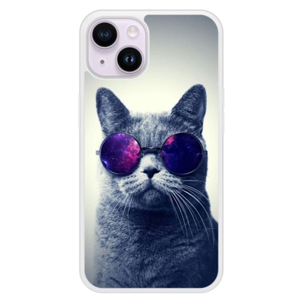Silikonförstärkt skal med tryck, kompatibelt med Apple iPhone 14, Katt med glasögon Transparent
