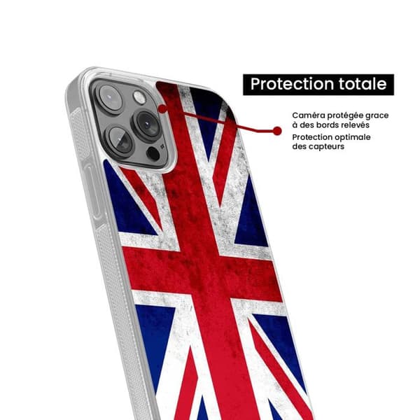 Reinforced silicone case printed compatible with Apple iPhone 13 Pro England flag Transparent