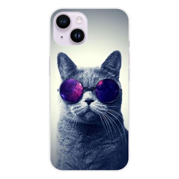 Siliconfodral - Kompatibel med Apple iPhone 14 - design med katt i glasögon Transparent