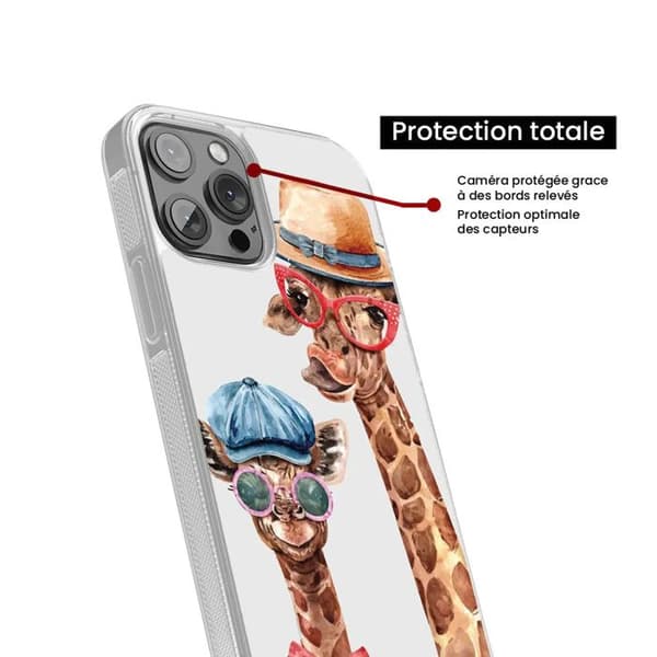 Stötabsorberande silikonfodral med tryck, kompatibelt med Apple iPhone 14 Plus, Rolig Giraff Transparent