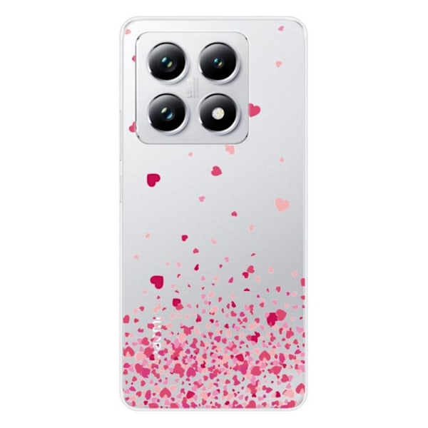 Silikonskal - Kompatibel med Xiaomi 14T Pro - design med hjärtans konfetti i rosa Transparent