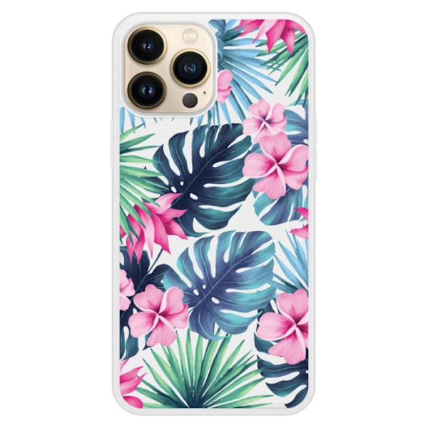 Coque i silikon med förstärkning, tryckt, kompatibel med Apple iPhone 13 Pro Max, Tropical Aquarelle Transparent