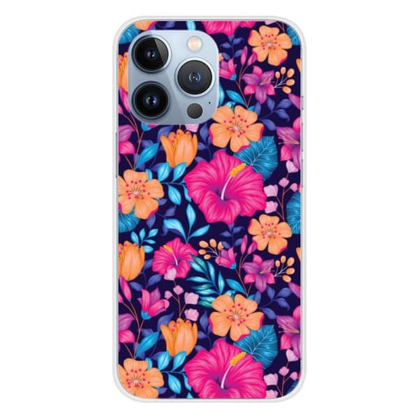 Silikonskal - Kompatibel med Apple iPhone 13 Pro - design med exotiska blommor Transparent