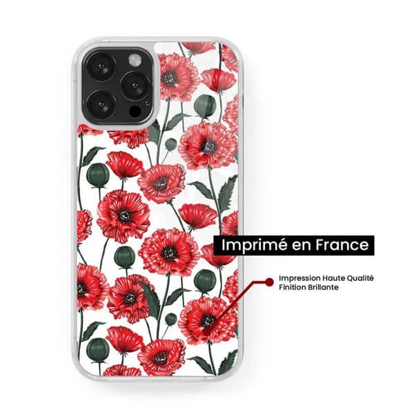 Förstärkt silikonfodral med tryck kompatibelt med Apple iPhone 13 Mini Poppy-blommor Transparent