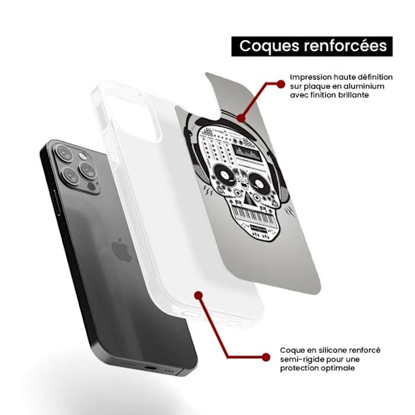 Förstärkt silikonetui med tryck kompatibelt med Apple iPhone 13 Pro Skull Music Transparent