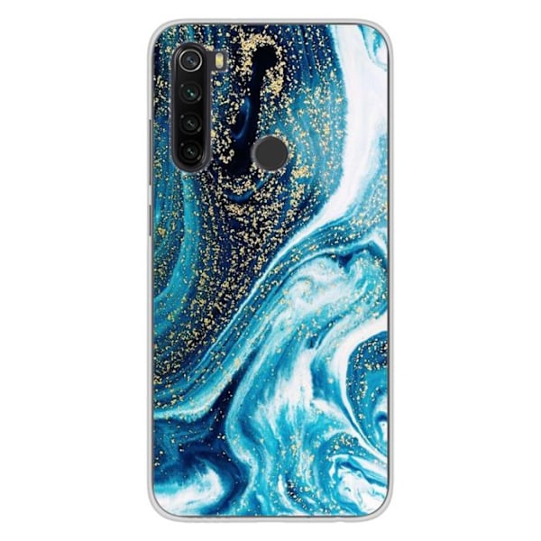 Tryckt silikonfodral som är kompatibelt med Xiaomi Redmi Note 8T Marble Blue Glitter Transparent