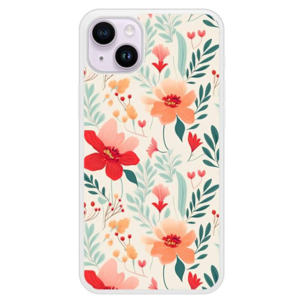 Förstärkt silikonhölje med tryck kompatibelt med Apple iPhone 15 Plus Blomvägg Transparent