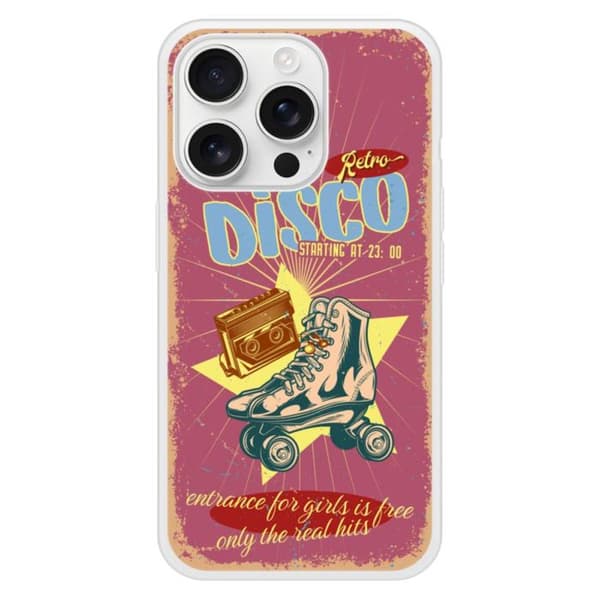 Siliconförstärkt tryckt skal kompatibelt med Apple iPhone 16 Pro Retro disco Transparent