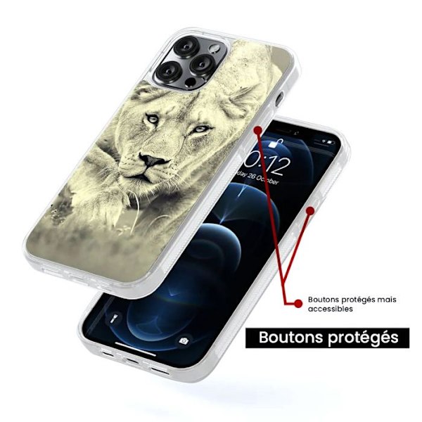 Siliconeförstärkt tryckt skal kompatibelt med Apple iPhone 13 Mini Lionne Transparent