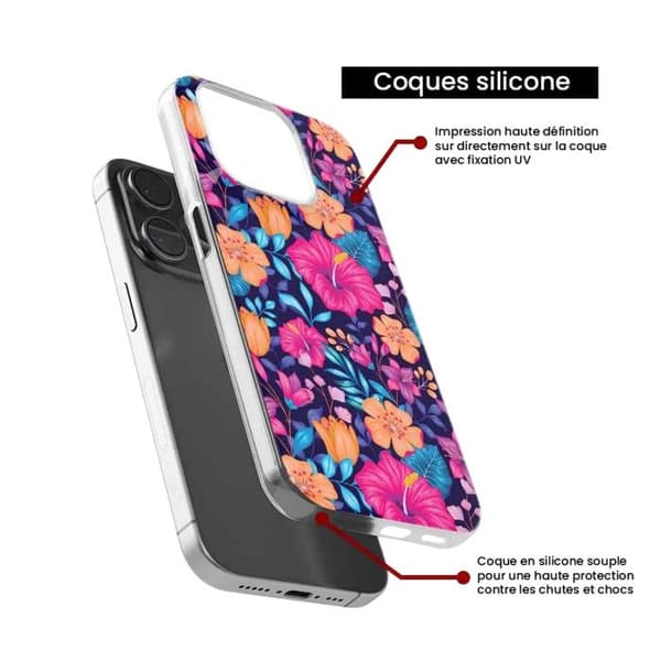 Silikonskal - Kompatibel med Apple iPhone 13 Pro - design med exotiska blommor Transparent