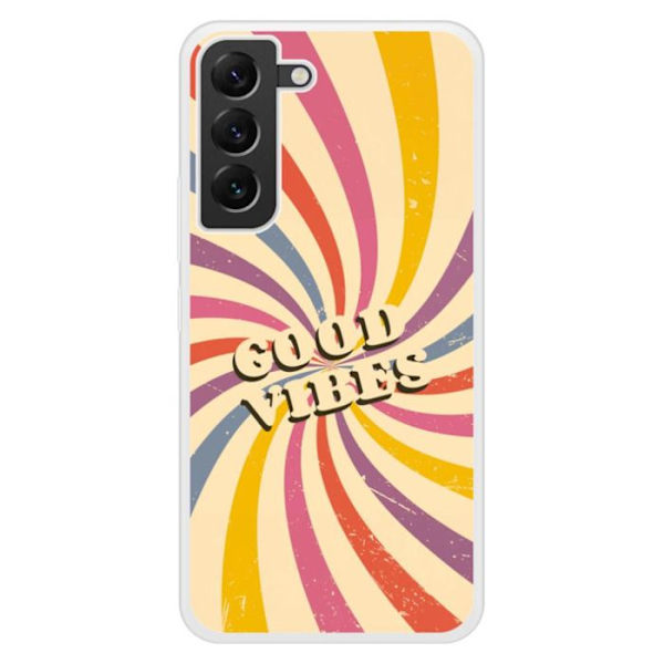 Coque i förstärkt silikon med tryck kompatibel med Samsung Galaxy S22 Plus Good vibes Transparent