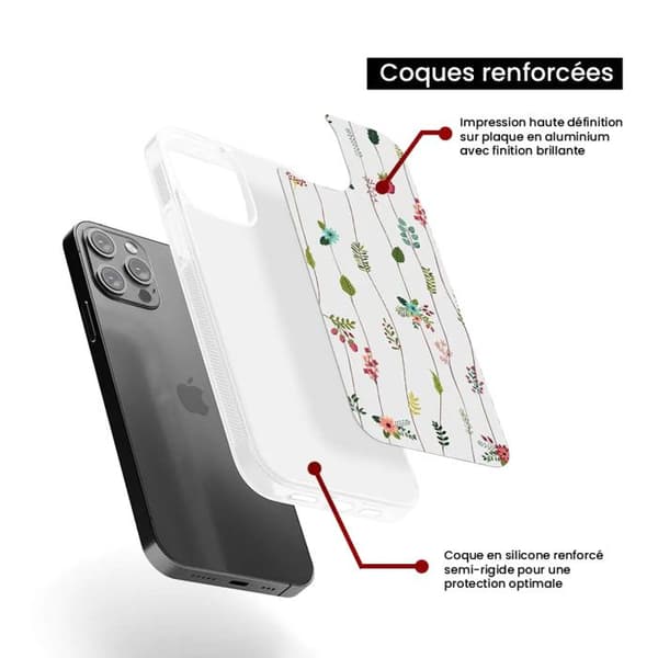 Förstärkt tryckt silikonfodral kompatibelt med Apple iPhone 15 Blommotiv Transparent