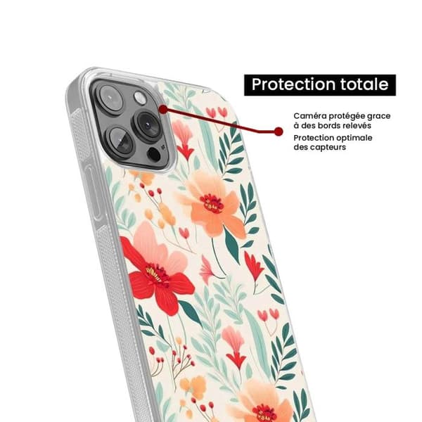 Silikonfodral med förstärkt tryck kompatibel med Apple iPhone 14 Blomvägg Transparent