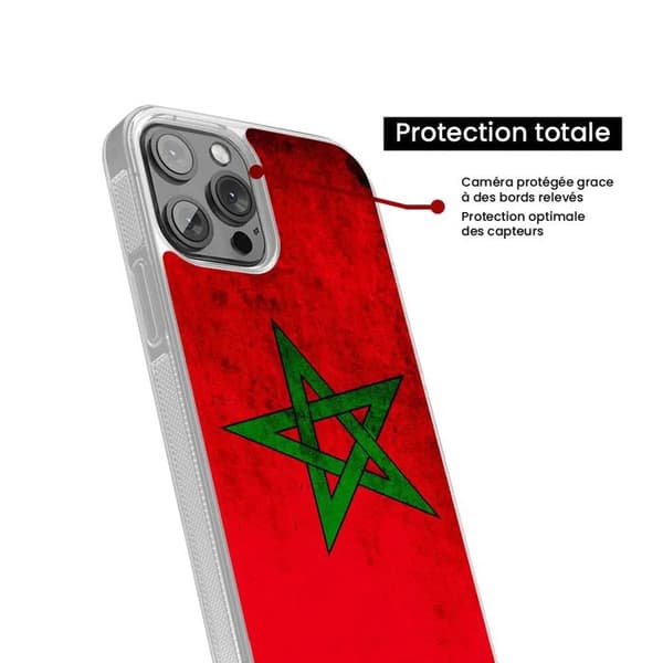 Förstärkt silikonfodral med tryck kompatibelt med Apple iPhone 16 Marockos flagga Transparent