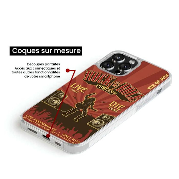 Coque i silikon förstärkt, tryckt, kompatibel med Apple iPhone 15 Pro Max Rock and roll Transparent
