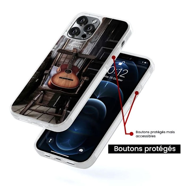 Siliconförstärkt tryckt fodral kompatibelt med Apple iPhone 13 Pro Gitarr Transparent