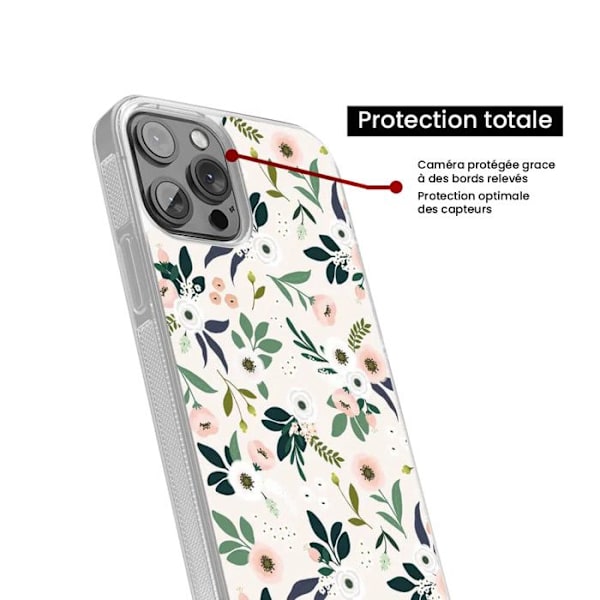 Coque i silikon med förstärkning, tryckt, kompatibel med Apple iPhone 14 Plus Blommor Transparent