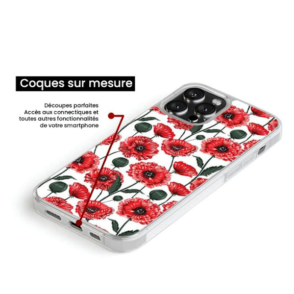 Siliconförstärkt tryckta skal kompatibel med Apple iPhone 15 Pro Poppy Blommor Transparent