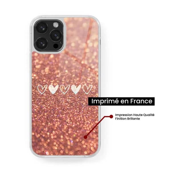 Silikonskal med förstärkning och tryck för Apple iPhone 14 Pro Max Glittrande hjärta Transparent