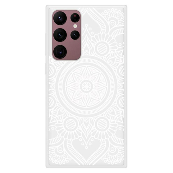 Siliconförstärkt tryckt skal kompatibel med Samsung Galaxy S22 Ultra Mandala vit Transparent