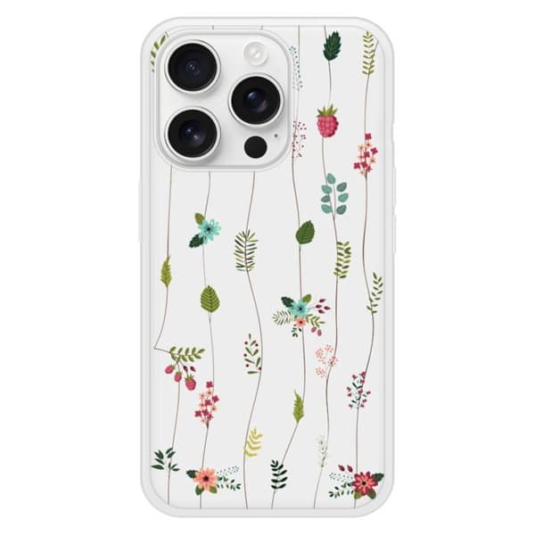 Siliconförstärkt tryckt skal kompatibelt med Apple iPhone 16 Pro Blomsterdesign Transparent