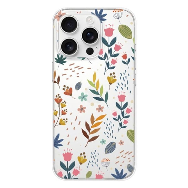 Siliconfodral med tryck - 1001 Fodral - iPhone 16 Pro - Färgglada Blommor - Mjuk - Optimal Skydd Transparent