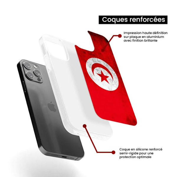 Silikonförstärkt skal med tryck kompatibelt med Apple iPhone 15 Plus Tunisienflagga Transparent