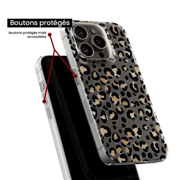 Tryckt silikonfodral som är kompatibelt med Apple iPhone 16 Pro Leopard Transparent