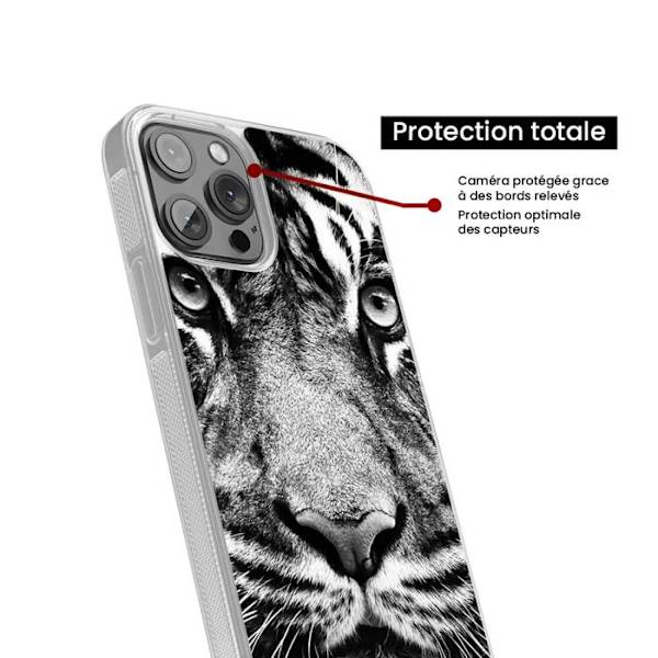 Siliconförstärkt tryckt skal kompatibelt med Samsung Galaxy A25, svart och vit tiger. Transparent