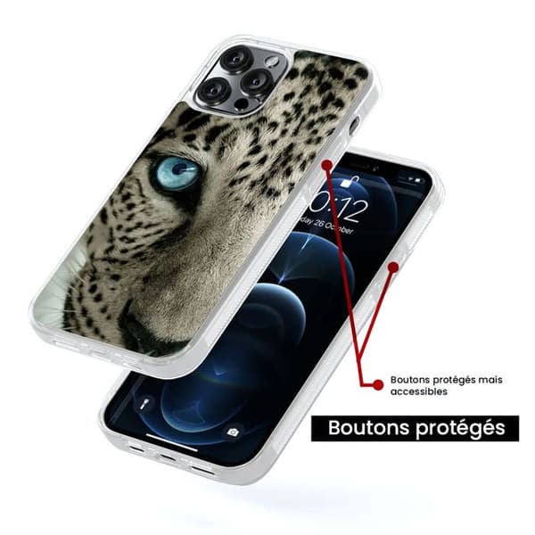 Coque i silikonförstärkt tryckt kompatibel med Apple iPhone 15 Leopardöga Transparent