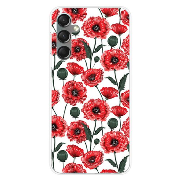 Siliconfodral - Kompatibel med Samsung Galaxy A24 4G - design med vallmo blomster Transparent