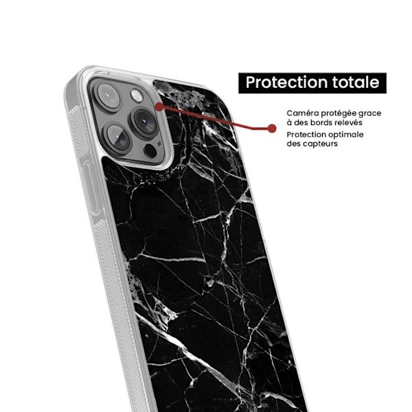 Coque i silikonförstärkt med tryck kompatibel med Apple iPhone 15 Plus Marmor Svart Transparent