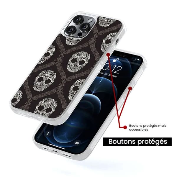 Siliconeförstärkt skal med tryck kompatibel med Apple iPhone 13 Floral skull Transparent