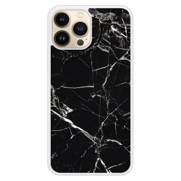 Skyddande silikonfodral med tryck kompatibel med Apple iPhone 13 Pro Max Marmor Svart Transparent