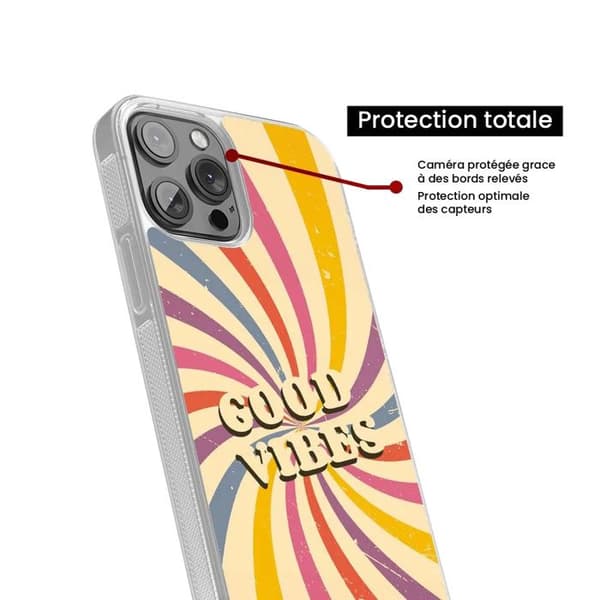 Coque i silikon med förstärkning, tryckt, kompatibel med Apple iPhone 13 Mini Good vibes Transparent