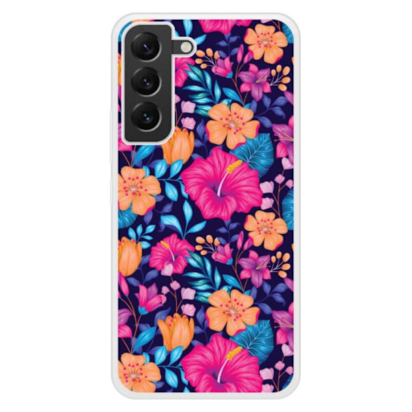 Siliconförstärkt tryckt skal kompatibelt med Samsung Galaxy S22 Plus Exotiska Blommor Transparent
