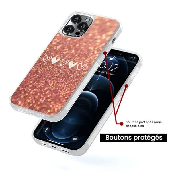 Förstärkt silikonfodral med tryck kompatibelt med Apple iPhone 15 Plus Glittrande hjärta Transparent