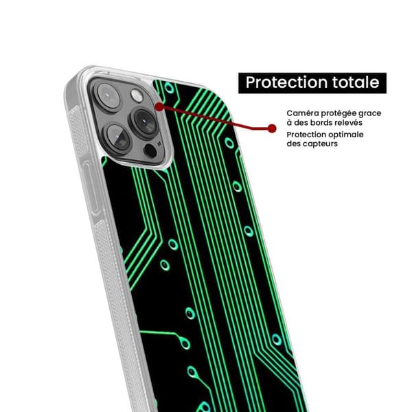 Förstärkt silikonfodral med tryck, kompatibelt med Apple iPhone 13 Pro Max, geek-kretsstruktur Transparent