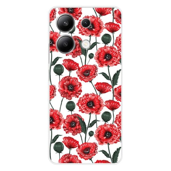 Tryckt silikonfodral som är kompatibelt med Xiaomi Redmi Note 13 4G Poppy Flowers Transparent