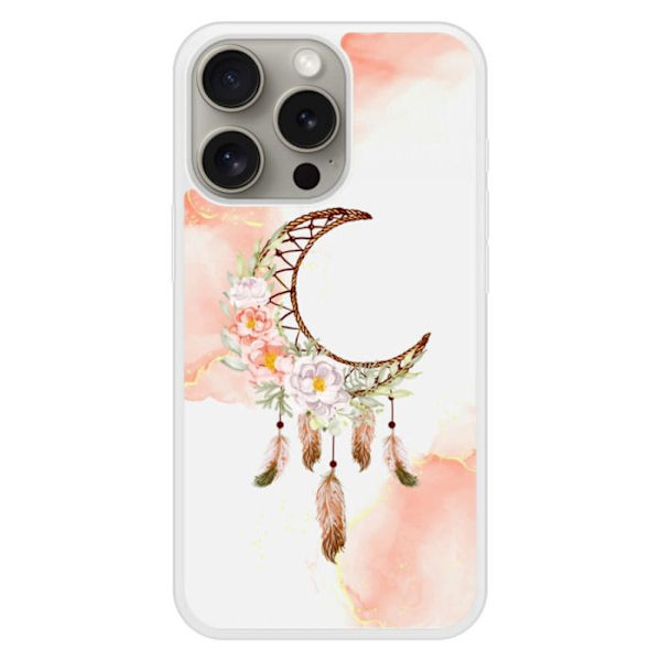 Förstärkt silikonfodral med tryck, kompatibelt med Apple iPhone 15 Pro, Dreamcatcher Måne Transparent
