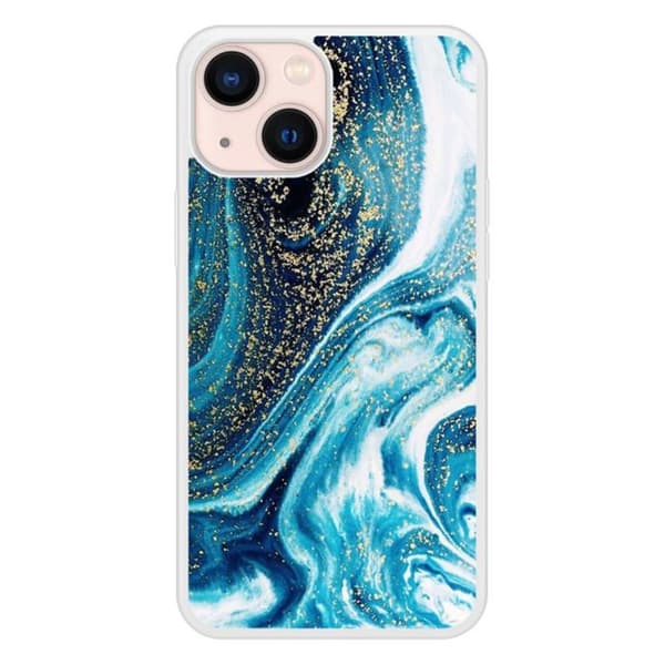 Silikonskal med förstärkt tryck, kompatibel med Apple iPhone 13 Mini, Marmor Blå Glittrig Transparent