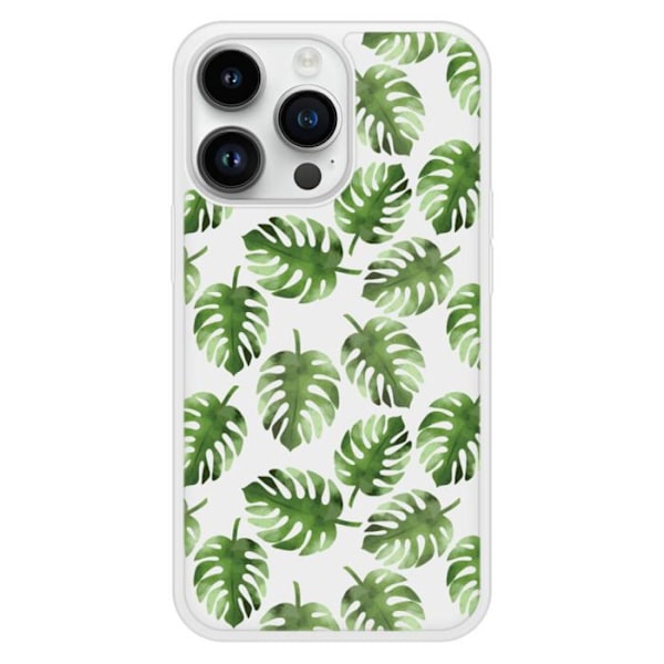 Silikonförstärkt skal med tryck kompatibelt med Apple iPhone 14 Pro Monstera-blad Transparent