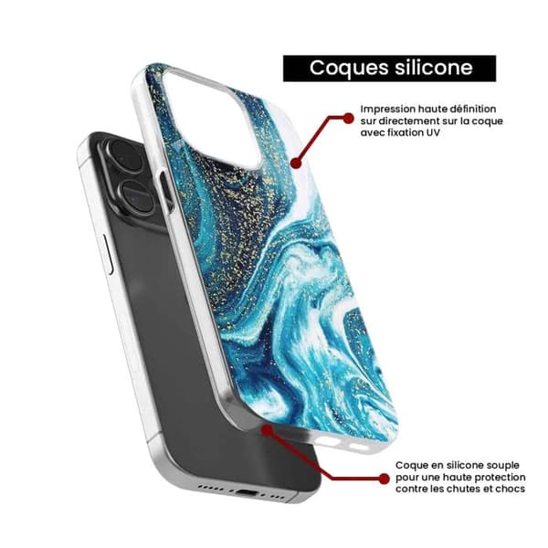 Siliconefodral - Kompatibel med Samsung Galaxy A15 - design i blå glittrande marmor Transparent