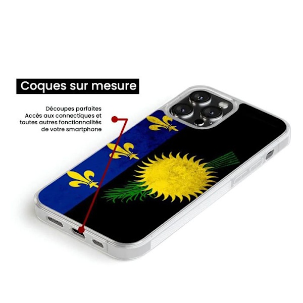 Förstärkt silikonfodral med tryck kompatibelt med Apple iPhone 14 Pro Max Guadeloupe-flagga Transparent