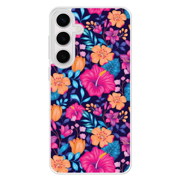 Siliconfodral med förstärkt tryck kompatibel med Samsung Galaxy S24 FE Exotiska Blommor Transparent