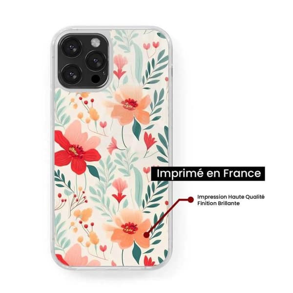 Siliconeförstärkt skal med tryck kompatibel med Apple iPhone 16 Pro Max Blomvägg Transparent
