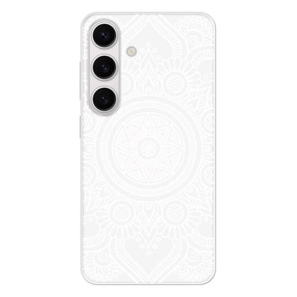 Stöttålig silikonhölje med tryck kompatibel med Samsung Galaxy S24 Mandala vit Transparent