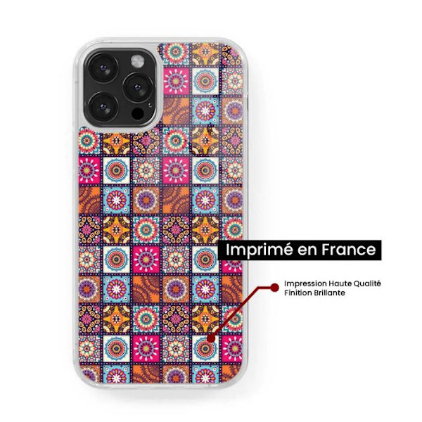 Förstärkt tryckt silikonskal kompatibelt med Apple iPhone 13 Patchwork Mandala Transparent