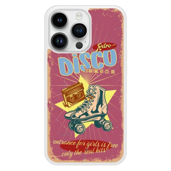 Siliconeförstärkt tryckt fodral kompatibelt med Apple iPhone 14 Pro Retro disco Transparent