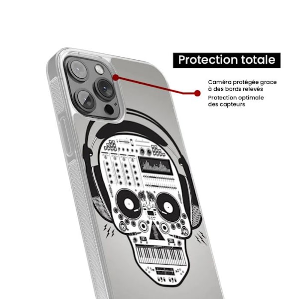 Skal i förstärkt silikon med tryck, kompatibel med Apple iPhone 14 Plus Skull Music Transparent
